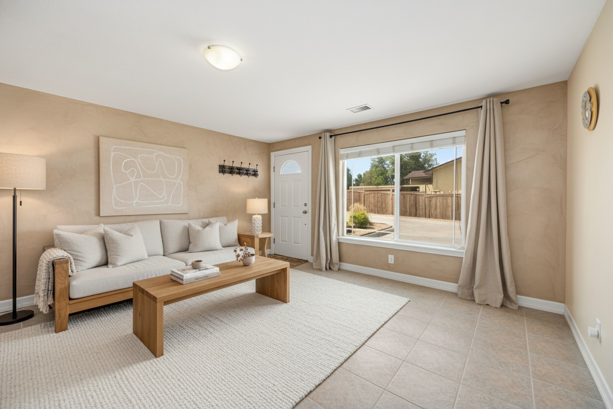 Airbnb bedroom before and after a redesign — after, restyled by Restage