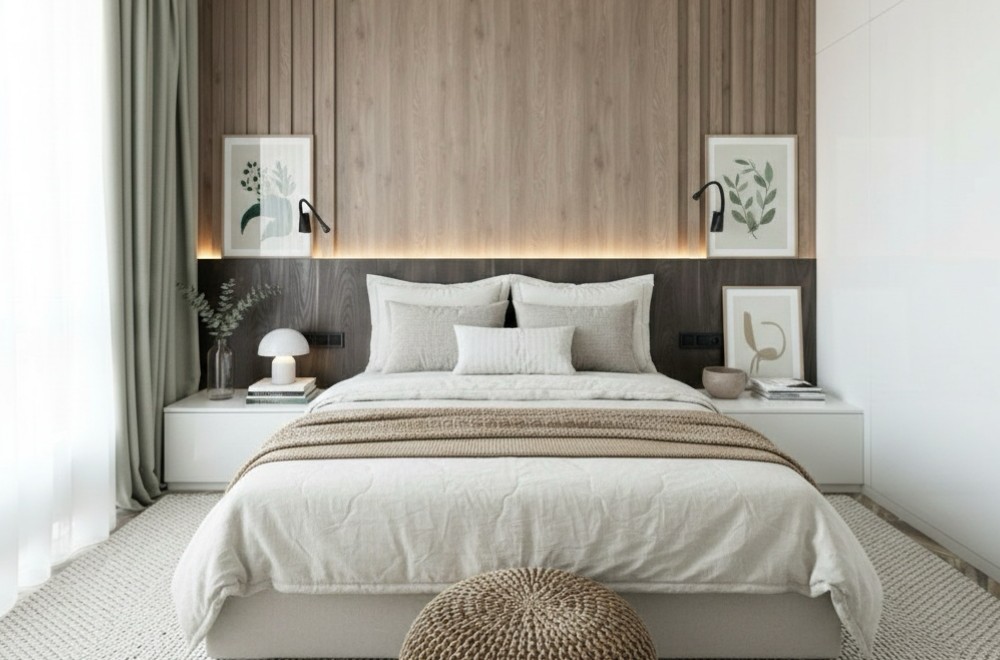 Airbnb bedroom restyled into a Scandinavian look — after, restyled by Restage
